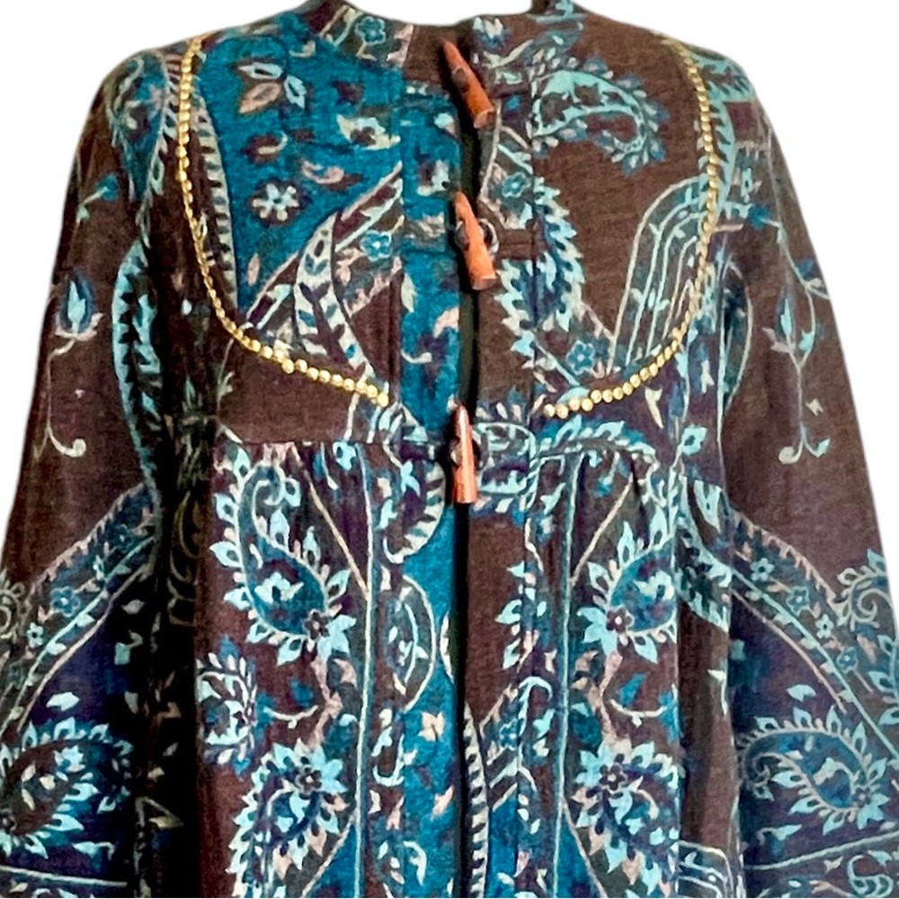 Matta NY Boho Knit Coat Duster Long Sweater Paisley Wool Toggle Coat Matta Dress